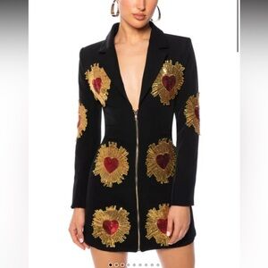 AKIRA Black and Gold Heart Embellished Dress